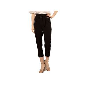 GRACIA Womens Black Stretch Zippered Belted Wear To Work Cropped Pants L